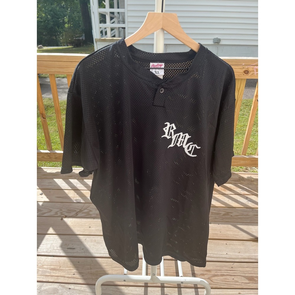 Rare VTG Rawlings Mens Black Mesh Baseball Jersey BMC Gothic Graphic Number 5 XL